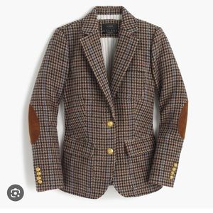 J.Crew Rhodes Blazer Jacket Wool Tweed Houndstooth Elbow Patches Brown size 10